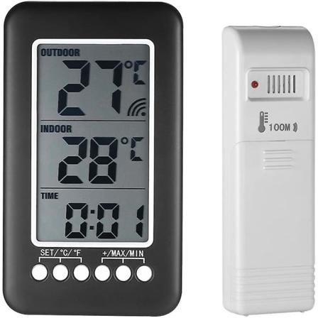 Langaton digitaalinen sisä-/ulkolämpötilakello LCD-näytöllä / Lähettimellä (paristot eivät sisälly)