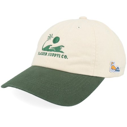 Slacker Supply - Beige unconstructed Czapka Z Daszkiem - Sunny Waves Logo Stone Washed Stone/Dark Green Dad Cap @ Hatstore