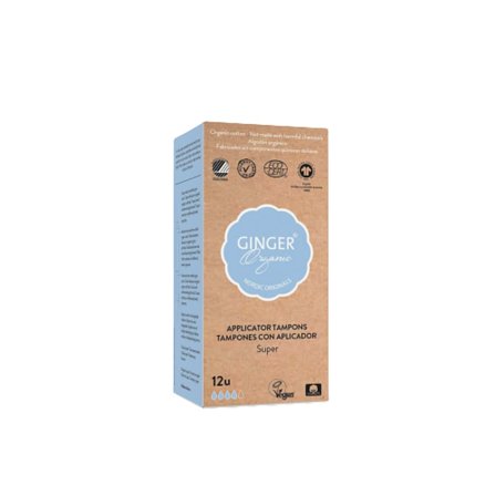 Ginger Organic Tampon m/indføring - Super 12 stk, Medicin & Pleje, Bind & Indlæg, Tamponer