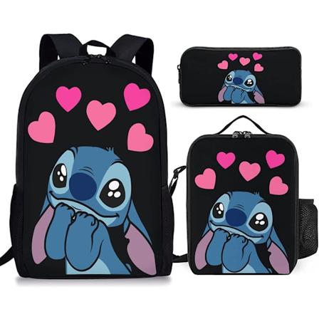 Uuden tyylin cartoon Stitch -koululaukku kolmiosainen ala- ja yläasteen oppilaille reppu