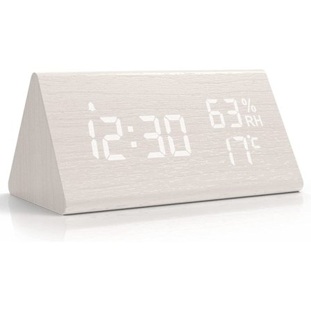 Træ Digitalt Vækkeur, Digitalt Ur med Snooze/Dato/T