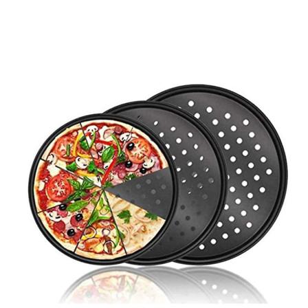 3 Pizzapannor, Pizzapanna Med Ugnshål, 24,5/28/32 Cm