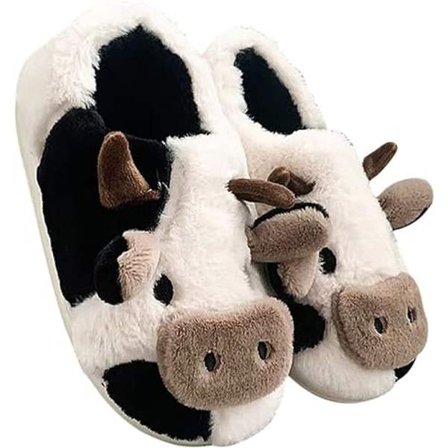 Lehmän tossut naisille ja miehille, hauskat eläintossut, pehmeät talviset mukavat tossut, pörröiset paksut pohjalliset tossut 6.5/7uk