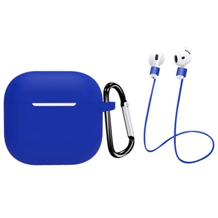 AirPods 4 Earbuds Silicone Case with Earphones Anti-Lost Strap and Carabiner - Blue