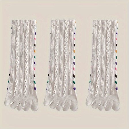 3 par/5 par femfingerstrømper til damer, mellemhøje strømper, kærlighedshjerte delte tåstrømper til damer, efterårs- og vinterstrømper Beige - 3 par