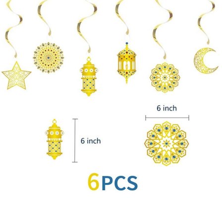 Eid Mubarak Dekorationer Ramadan Banner 6 STK SPIRAL BANNER 6 STK