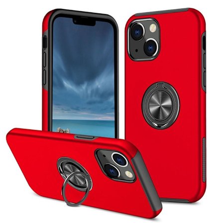iPhone 14 Finger Ring Kickstand Hybrid Case - Red