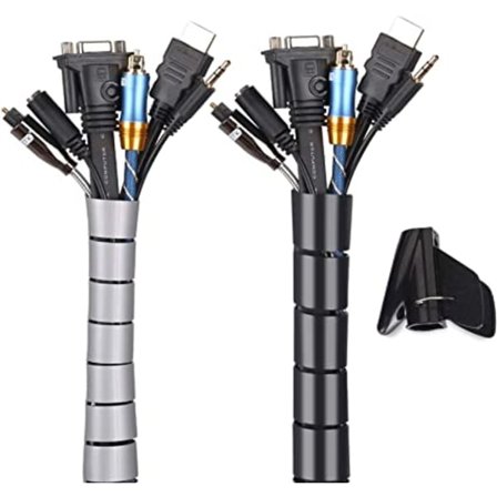 Svart och grå, kabelskydd 2-pack, flexibelt sortiment 2x3M PE-kabel