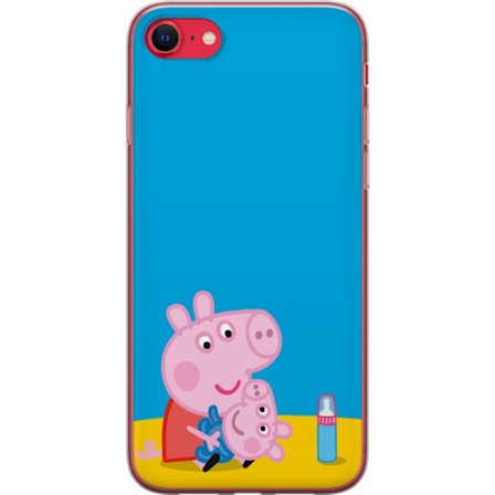 Yhteensopiva Puhelinkuori Apple iPhone SE (2020) Peppa Pig haltijan teema kruunulla ja taikasauvalla vaaleanpunaisella taustalla, söpö lasten kuvitu