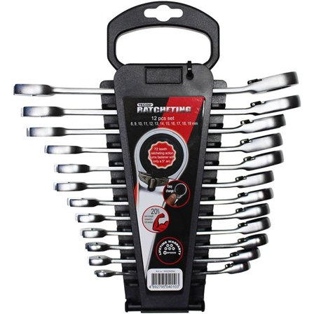 Tecos T-GW819 Ringspärrnyckelsats 12 delar, med omställbar spärr, Skruva