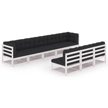 Vidaxl Loungegrupp Med Dynor 8 Delar Vit Massiv Furu Vit