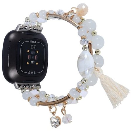 Fitbit Sense 2 / Versa 4 dekorerat runt fyrkantigt klockarmband med pärlor - Vit