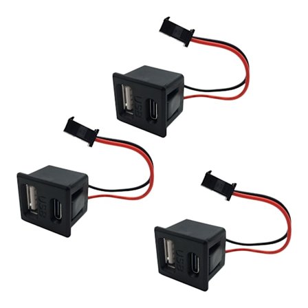 Pakke med 3 snap-in strømuttak med integrert USB og Type-C for flere enheter