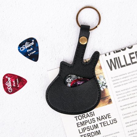 PU-gitarveske med plekter, akustiske gitarplekter og plekterholder med nøkkelring for elektrisk gitar ukulele basstilbehør