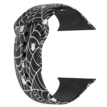 Apple Watch Series 8 (45mm) / Watch Ultra halloween-kuvioinen silikonikellon hihna - Valkoiset Hämähäkit Koko: S / M