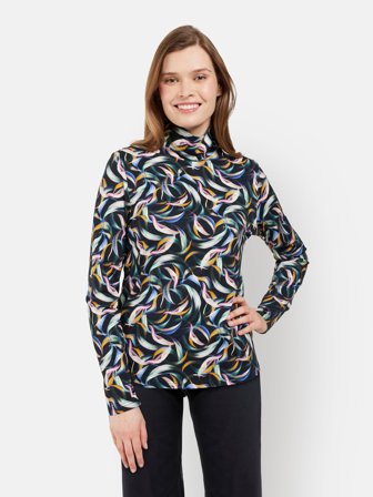 SIGNATURE - Langærmet Turtleneck T-shirt - Blå Mix - Mønstret
