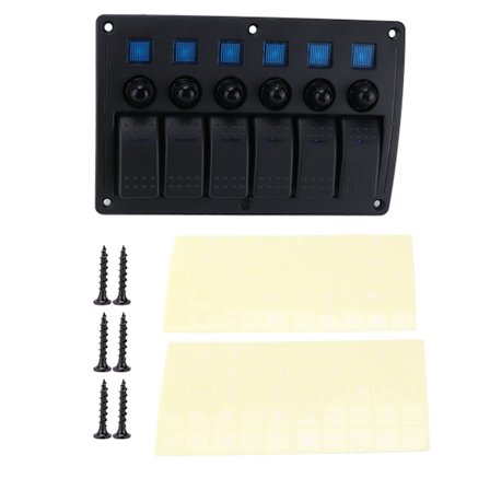 6-Gang Rocker Switch Panel 12V 24V Blåt Lys IP65 Vandafvisende til Både Skibe Cockpit SUV Lastbiler