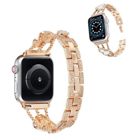 Apple Watch 42mm - 44mm strassikivikoristeinen kurkku-koristeinen kelloranneke - Ruusukulta / Valkoinen Pink