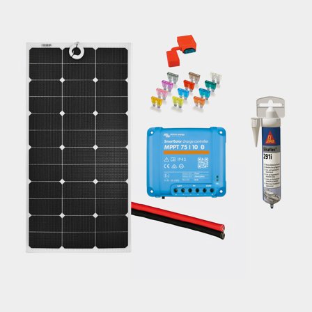 Solcelle til båd - Solcellepakke til fast installation Juni Solar Flush Mounted Cable, 100 W, monokrystallin, fleksibel, 12 V, 1040 x 520 x 3 mm, med 