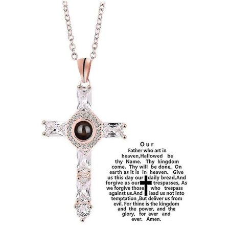 2 stk. Kors Projektion Halskæde Choker Krystal Kors Fadervor Kors Halskæde Til Venner Fars Dags Gave (FMY)