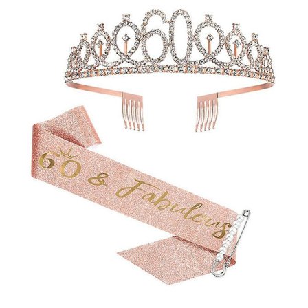 Dame 60-års fødselsdagssash og tiara, rosaguld fødselsdagssash krone 60 & Fabulous sash og tiara [DB]