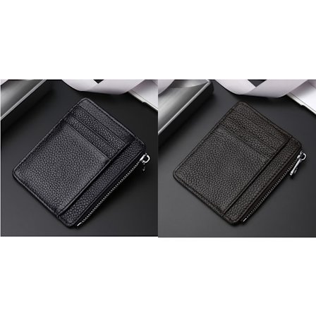 (svart+kaffe) Slim Card Holder Wallet RFID Blocking Leather Zipp