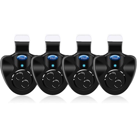 4 st Svarta Elektroniska LED-Ljus Fiskebett Ljudlarm Klocka Clip På Fiskespö (q)