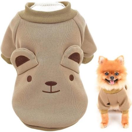 Valpesett Genser Genser Genser med søte bjørner med ører for små og mellomstore hunder og katter, Brun, S(S)
