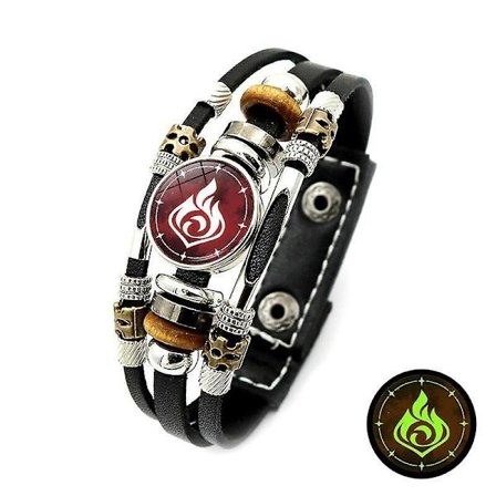 Lysande Genshin Impact Läderarmband Eye of God Vatten Vind Åska Eld Rock Ice Element Snap Bu