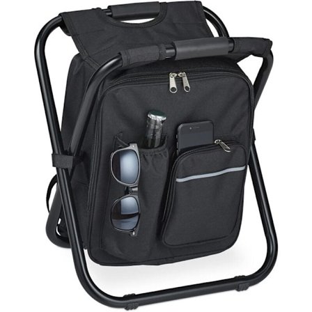 Svart, Campingpall med ficka, hopfällbar, transportbar, lätt