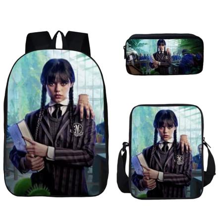 Creative Fashion Wednesday Addams 3 Print 3stk/sett Elev Skolevesker Laptop Dagsekk Ryggsekk Skrå skulderveske Penalveske style 10
