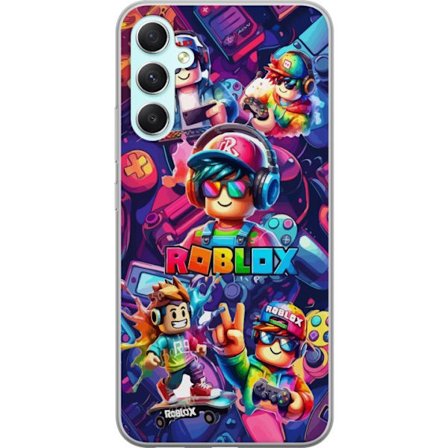 Kompatibel Mobilcover til Samsung Galaxy A34 Farverig Roblox gaming gruppe med hovedtelefoner, controllere og neonfarver perfekt til børn og gaming en
