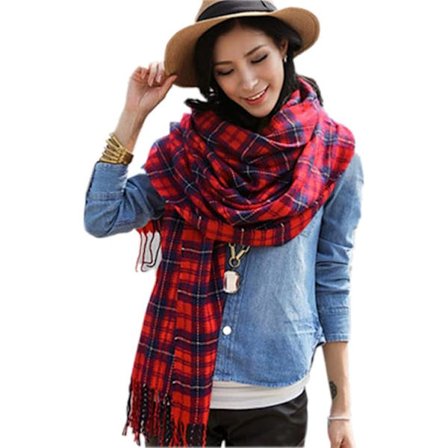 Rutete skjerf i kashmir for kvinner, vintermote varm tartan