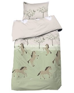 Sengetøj Freja 2-delt med trykt hestemotiv Beige