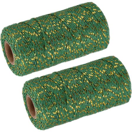 2 stykker reb emballage reb emballage bomuldsreb 100M/109 yards grønt og guld gaveemballage reb, jule reb