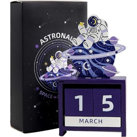 Evighetskalender i tre, skrivebordskalender i tre med datoblokker og månedskuber, søt kalenderblokk i tre som skrivebordsdekorasjon, 