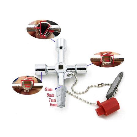 2 stk. Universal Nøgleafbryder 4 i 1 Kontrolskab Nøgle, firkantet Trekantet Nøgle til Vand Elektricitet Me