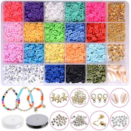 4500 st svart lerpärlor 18 färger 6 mm platta runda polymer lerpärlor DIY smyckesmarkörkit