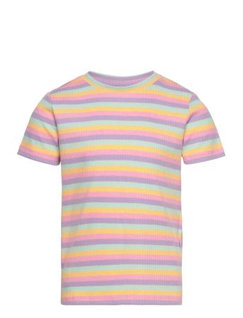 Pkdora Ss O-Neck Rib Top T-shirts Short-sleeved Multi/mønstret Little Pieces*Betinget Tilbud