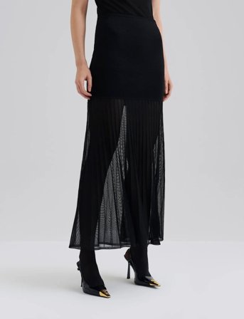 Malina Calina Sheer Knitted Maxi Skirt - Black - XS