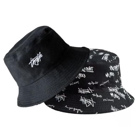 Ny dubbelsidig Bucket Hat Herr Kvinnor Japansk Graffiti Brev Utomhussolhattar Unisex Vitbrättade Vikbara Fisherman Kepsar A black 52-58cm