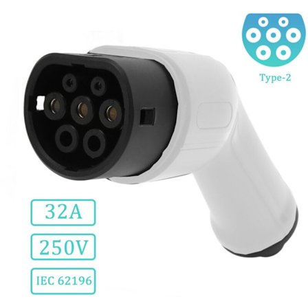 EV + Ladekabelstik til Elbil Type 2 IEC 62196, Udskiftningsstik til Elbilladerkabel, 32A IP44 Beskyttelse EU 250V