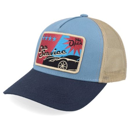 Iconic - Beige trucker Keps - Car Service Sign Light Blue/Khaki/Navy A-frame Trucker @ Hatstore