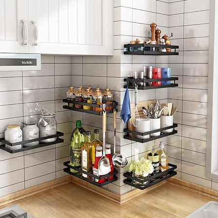 kryddhylla, 2 nivåer, organiserare, väggmonterad metallkryddhållare med starkt lim och skruvar, hängande