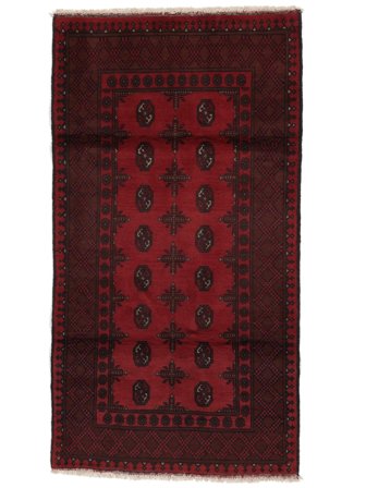Håndknyttet Afghan Fine Teppe 100X188 Svart/Mørk Rød