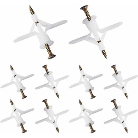 TS-100 Stk. Plugger for Gipsplater, Plugger med Skruer for Gipsplater, Veggfester i Gips, Veggfester for Hulrom, for In