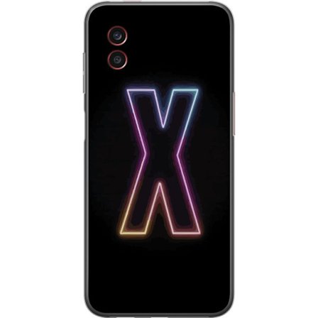Yhteensopiva Puhelinkuori Samsung Samsung Galaxy Xcover6 Pro Neonkirjain X voimakkaissa väri vaihteluissa mustaa taustaa vasten, voimakas typografine