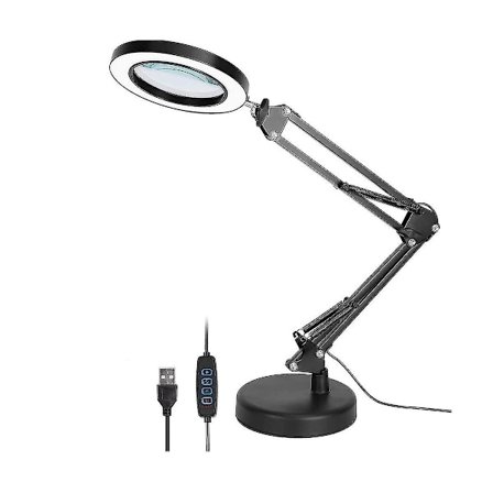 Forstørrelsesglas med lys og stativ, 10x forstørrelseslampe, 2-i-1 bordlampe med klemme, 3 farve Mo