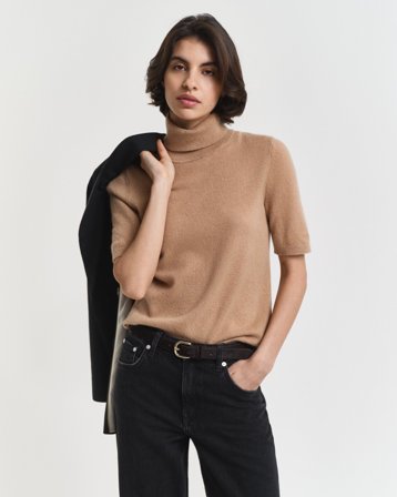 GANT Damen Kurzärmeliger Rollkragenpullover aus Kaschmir (XXL) Khaki