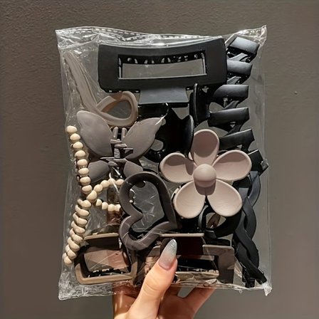 Sett med 11 eksklusive matte hårklemmer for kvinner, med hårspenner med haiklemmer.